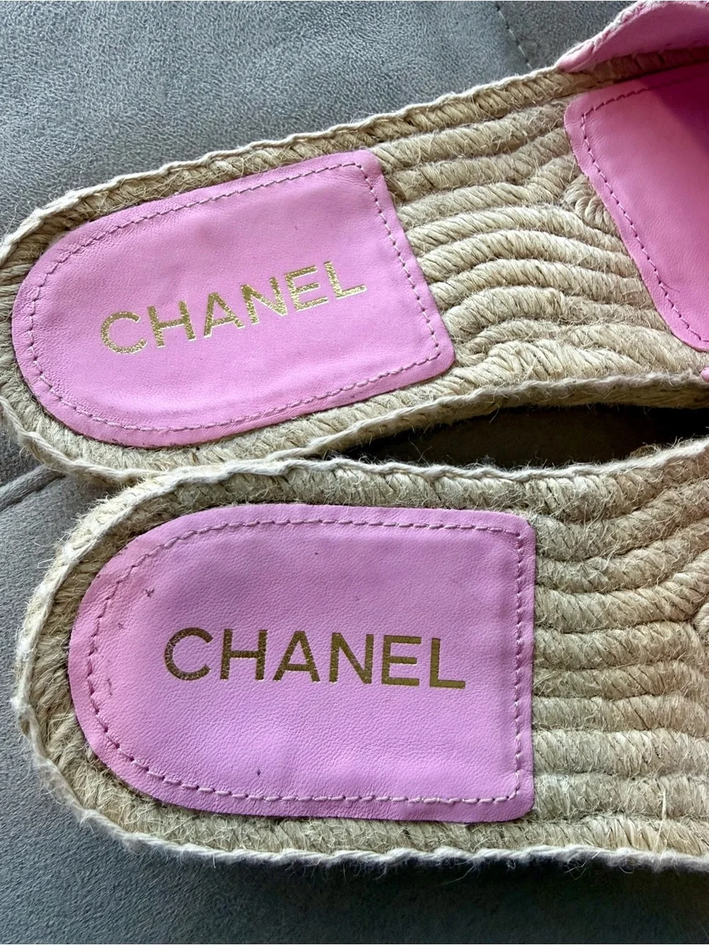 CHANEL Pink Tweed Slide Mules with Gold CC Emblem